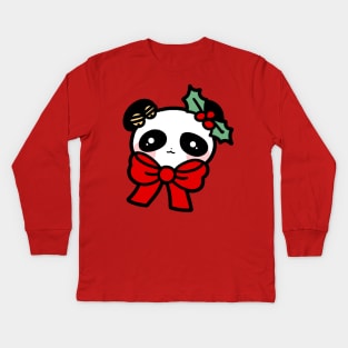 Christmas Panda Face Kids Long Sleeve T-Shirt